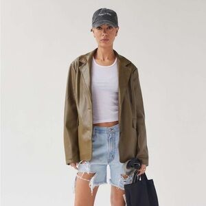 Urban Outfitters Oversized Jules Faux Leather Blazer Olive Small